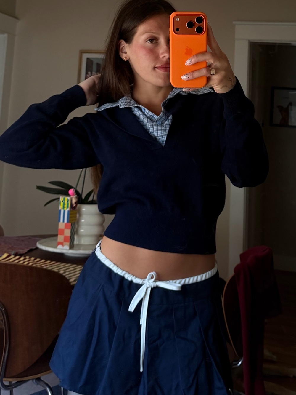 Lioness Racquet Club Knit Polo in Navy with Gingham Collar Detail - Picture 2 of 7